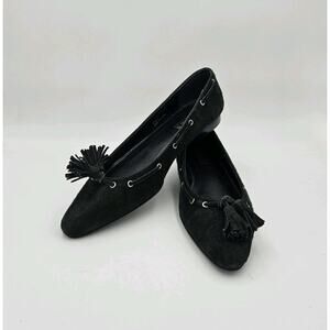 Lauren Ralph Lauren Narcella Black Leather Laced Pointed Flats Suede Size 7.5